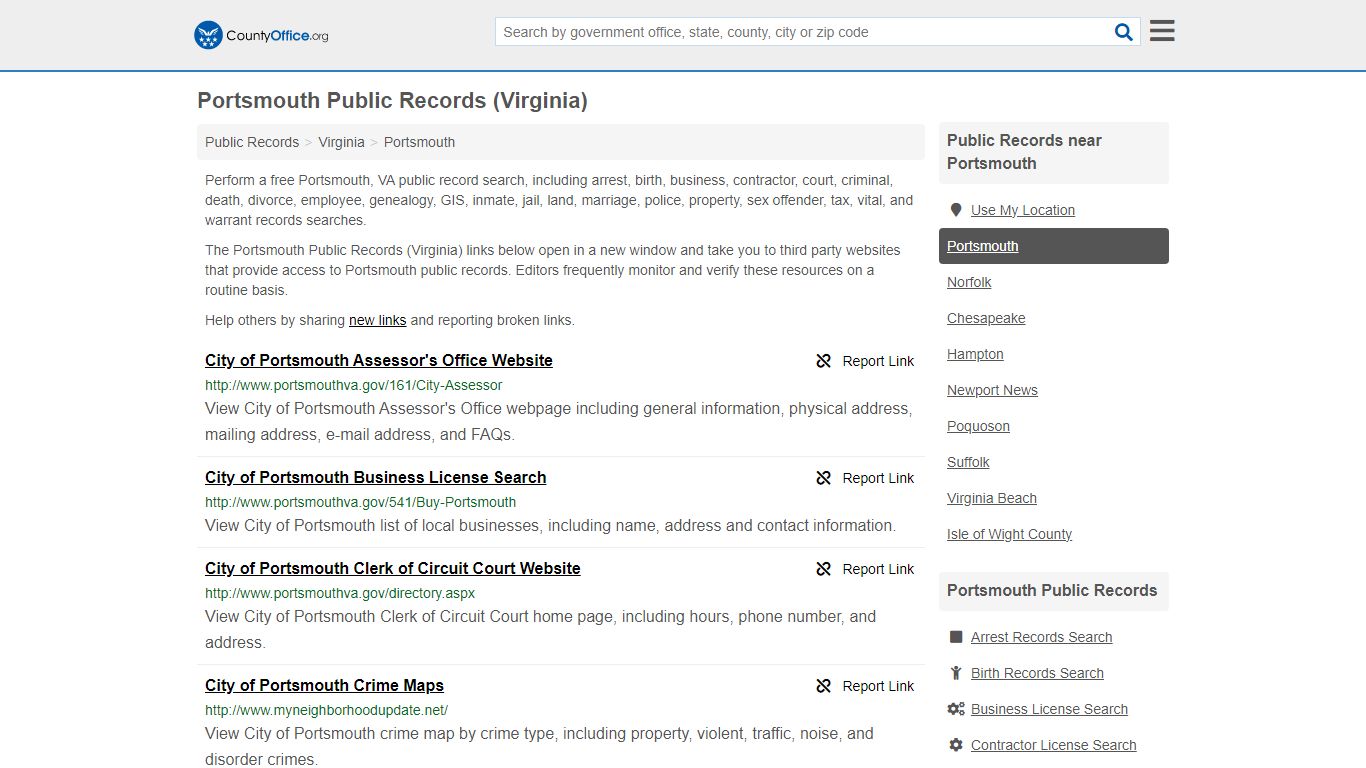 Public Records - Portsmouth, VA (Business, Criminal, GIS, Property ...