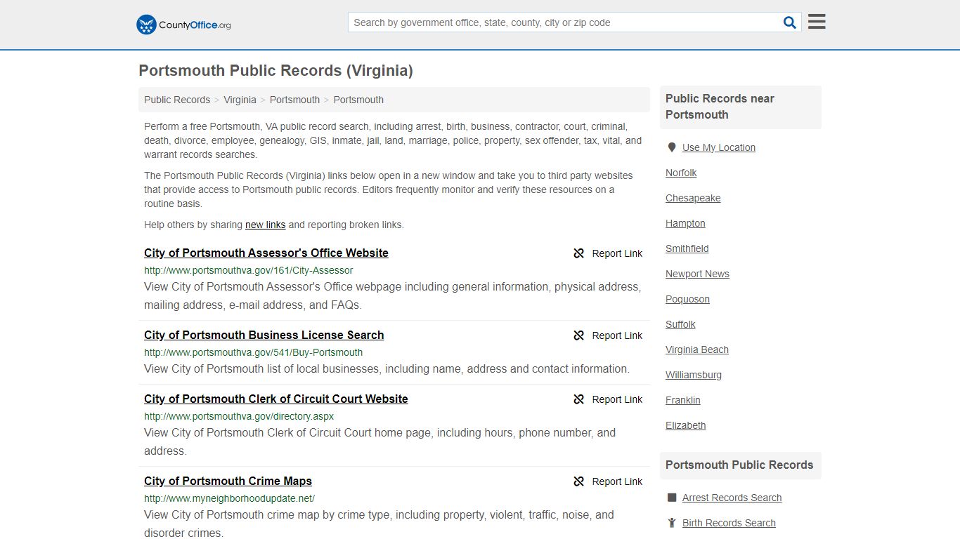Public Records - Portsmouth, VA (Business, Criminal, GIS, Property ...