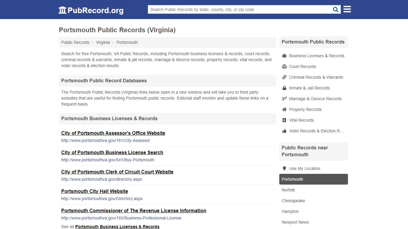 Free Portsmouth Public Records (Virginia Public Records) - PubRecord.org