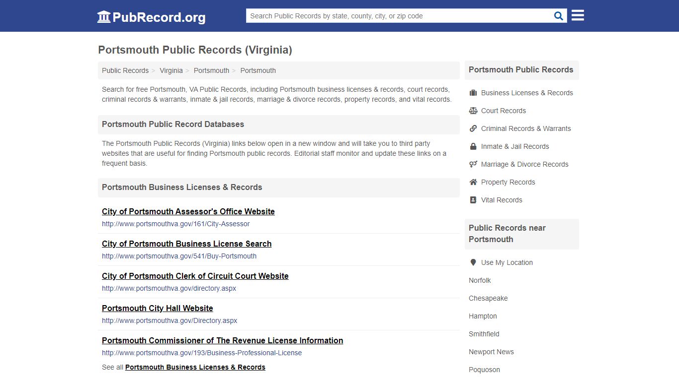 Free Portsmouth Public Records (Virginia Public Records)